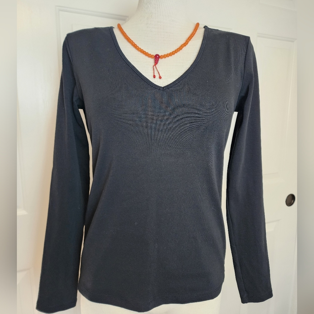 Banana Republic Black V- Neck Long Sleeve Cotton Women's Top Size S